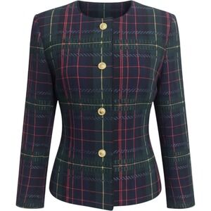 Kasper for ASL Vintage Plaid Wool Blend Blazer Jacket Green Red Tartan Size 14